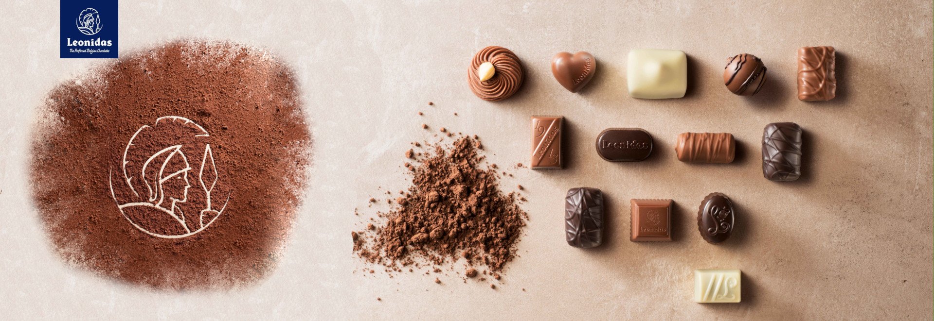 Collage von belgischen Pralinen von Leonidas